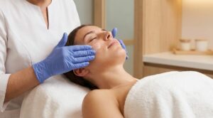 Erfahrene Kosmetikerin bei der Faltenbehandlung im skintime Studio